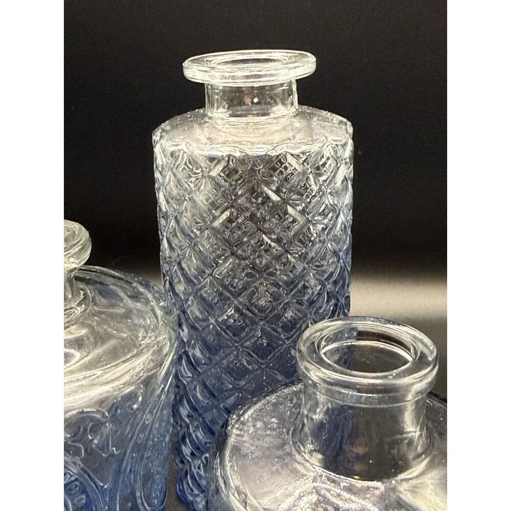 Lot Of 3 Vintage Style Blue Glass Bud Vases Bottles Shabby Chic Cottagecore